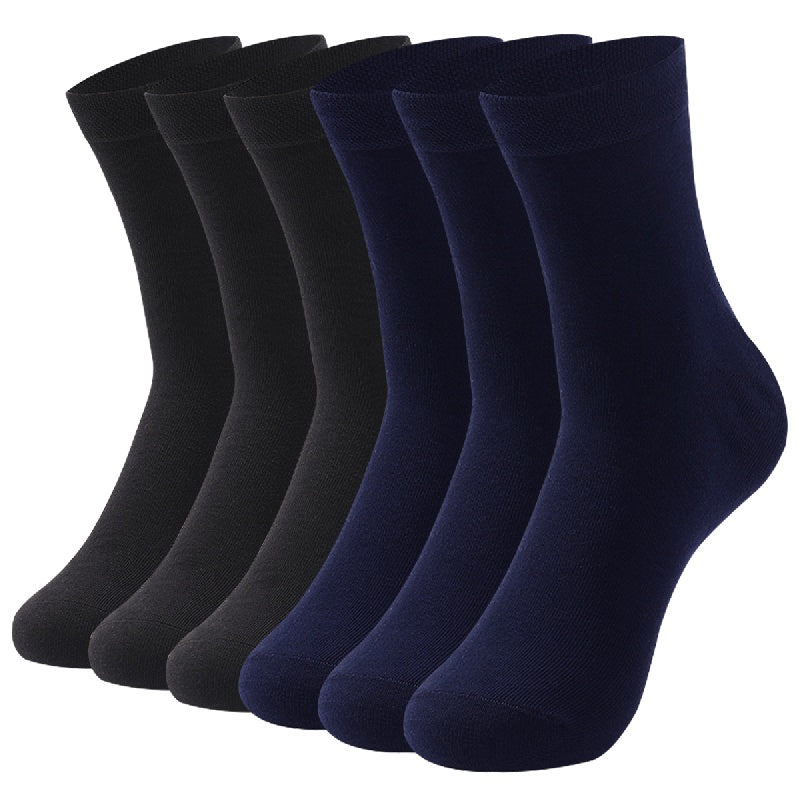 6 pairs of men's solid color business socks, made of cotton blend for sweat absorption