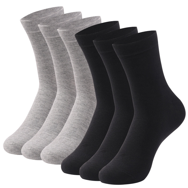 6 pairs of men's solid color business socks, made of cotton blend for sweat absorption