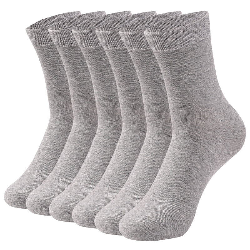 6 pairs of men's solid color business socks, made of cotton blend for sweat absorption