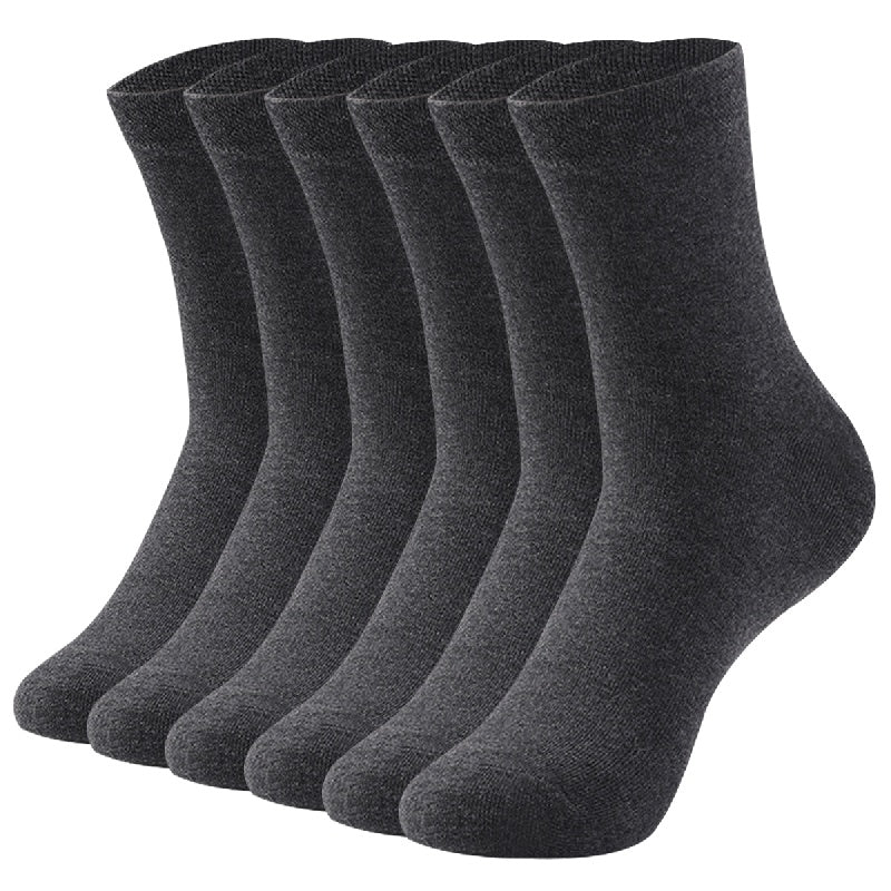 6 pairs of men's solid color business socks, made of cotton blend for sweat absorption