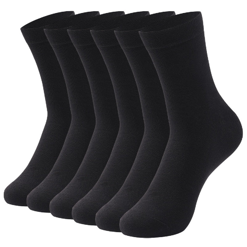 6 pairs of men's solid color business socks, made of cotton blend for sweat absorption