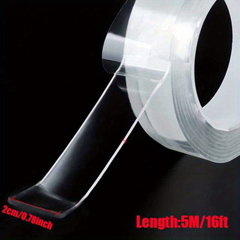 Washable double-sided transparent nano tape for various uses in home and office.