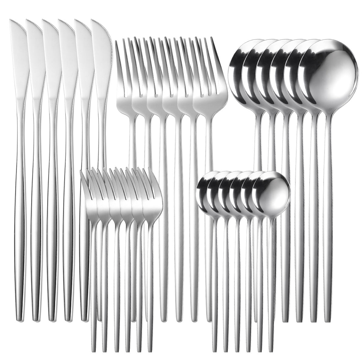 30-piece Stainless Steel Portuguese Cutlery Set with Knives, Forks, Spoons, and Dessert Spoons. Dishwasher safe and suitable for various occasions. Multiple color options.