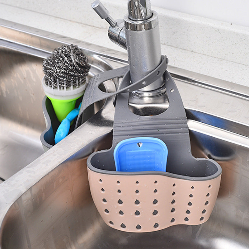 Kitchen Sink Sponge Holder with Hangable Multifunctional Drain and Adjustable Shoulder Strap, Sink Organizer Storage Box, Kitchen and Bathroom Faucet Hanging Basket Storage, Provides ample storage for kitchen supplies.