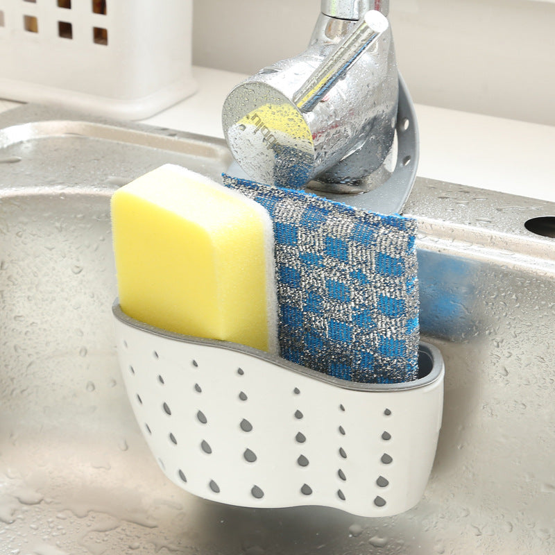 Kitchen Sink Sponge Holder with Hangable Multifunctional Drain and Adjustable Shoulder Strap, Sink Organizer Storage Box, Kitchen and Bathroom Faucet Hanging Basket Storage, Provides ample storage for kitchen supplies.