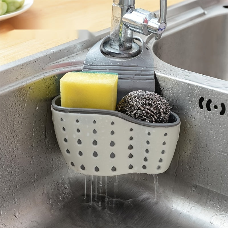 Kitchen Sink Sponge Holder with Hangable Multifunctional Drain and Adjustable Shoulder Strap, Sink Organizer Storage Box, Kitchen and Bathroom Faucet Hanging Basket Storage, Provides ample storage for kitchen supplies.