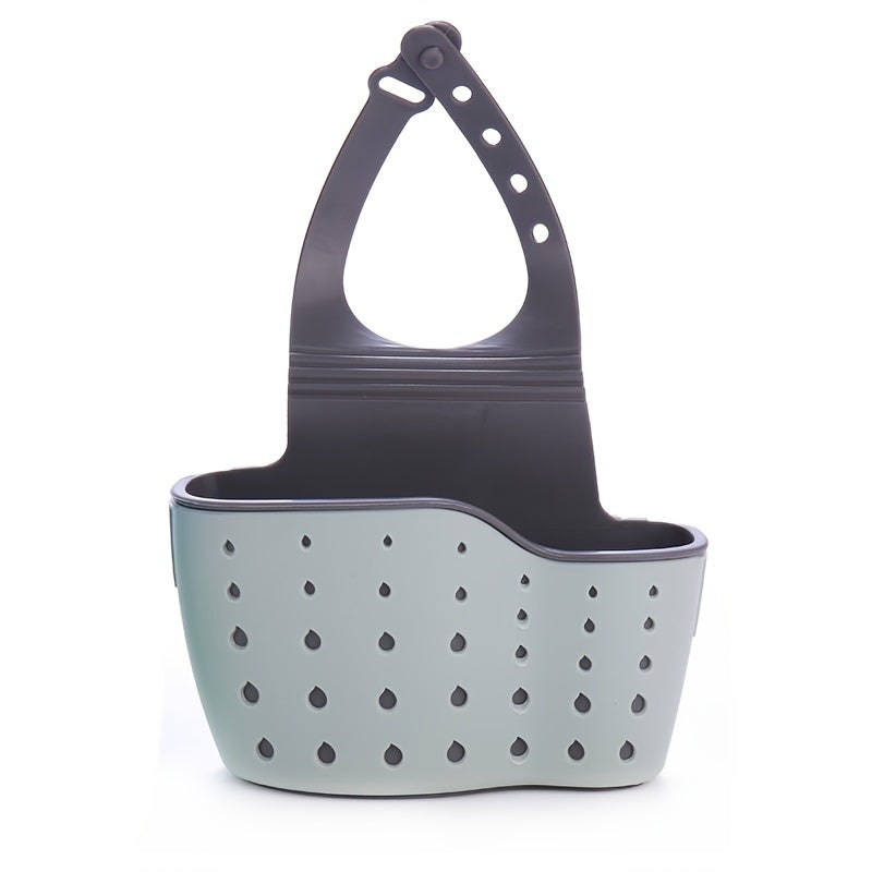 Kitchen Sink Sponge Holder with Hangable Multifunctional Drain and Adjustable Shoulder Strap, Sink Organizer Storage Box, Kitchen and Bathroom Faucet Hanging Basket Storage, Provides ample storage for kitchen supplies.