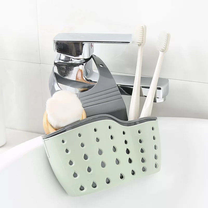 Kitchen Sink Sponge Holder with Hangable Multifunctional Drain and Adjustable Shoulder Strap, Sink Organizer Storage Box, Kitchen and Bathroom Faucet Hanging Basket Storage, Provides ample storage for kitchen supplies.