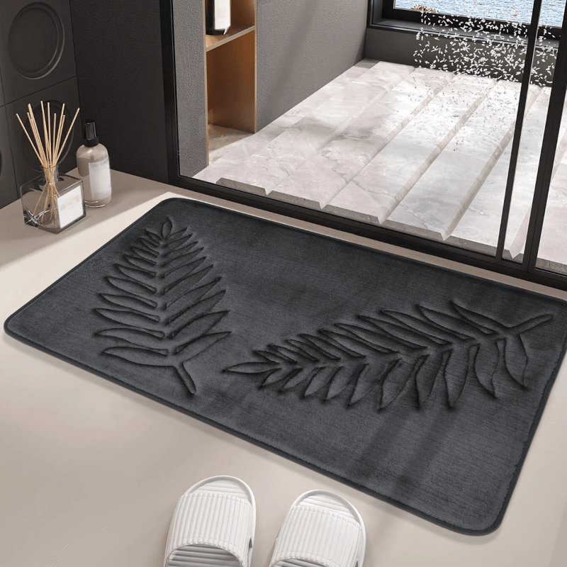 Soft and cozy bath rug with leaf detail, anti-slip and absorbent. Suitable for bathroom, kitchen, laundry, bedroom, and shower.