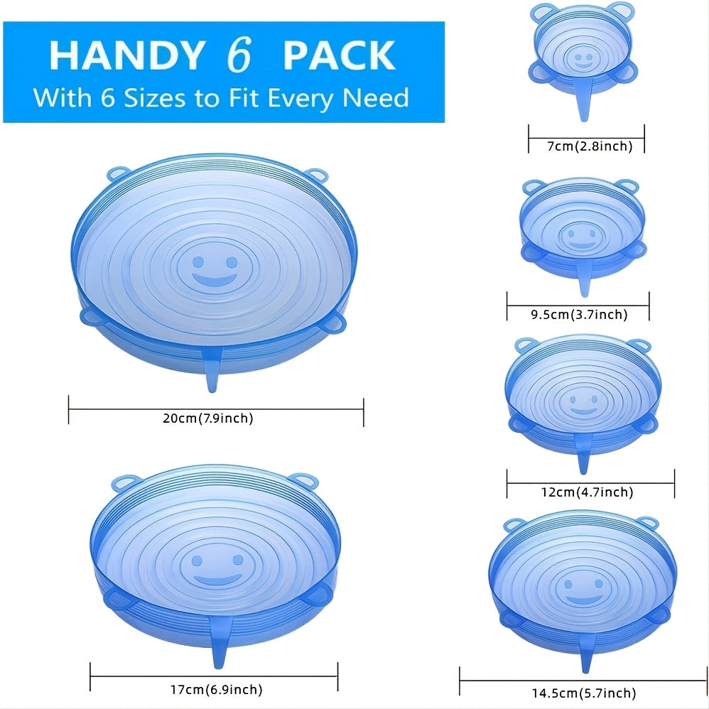 Reusable Silicone Stretch Lids Set of 6 - Leak-Proof and Long-Lasting Food Covers in Various Sizes, Compatible with Most Containers, Safe for Microwave Use, Effortless Cleaning, Ideal for Keeping Fresh Fruits and Vegetables Fresh, Silicone Food Storage