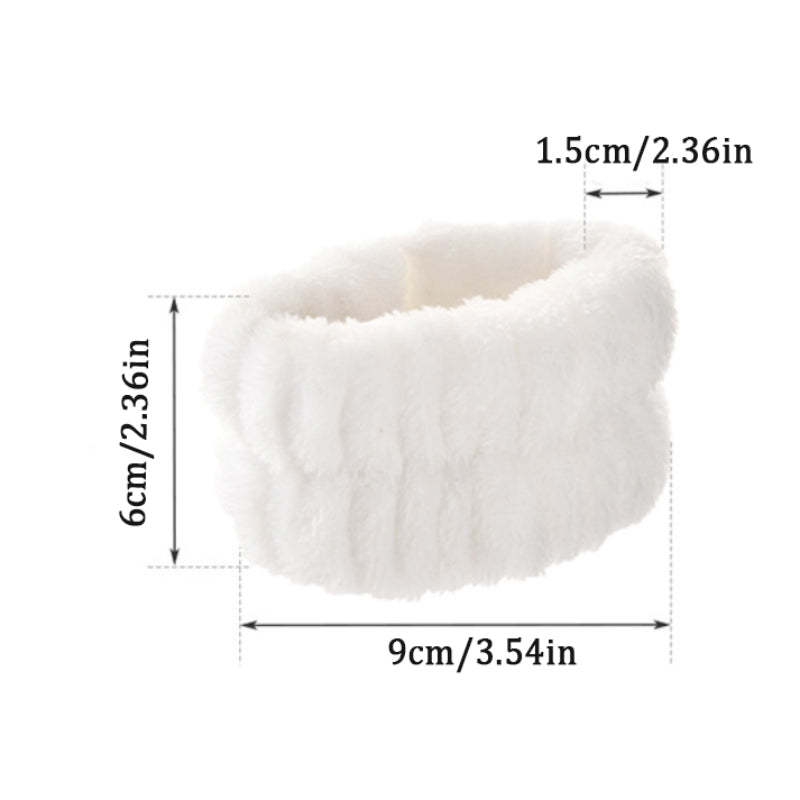 Set of 2 solid color face wash wristbands made of soft ultrafine fiber towel material. Absorbent and convenient for facial cleaning to avoid dampness. Bathroom accessory.