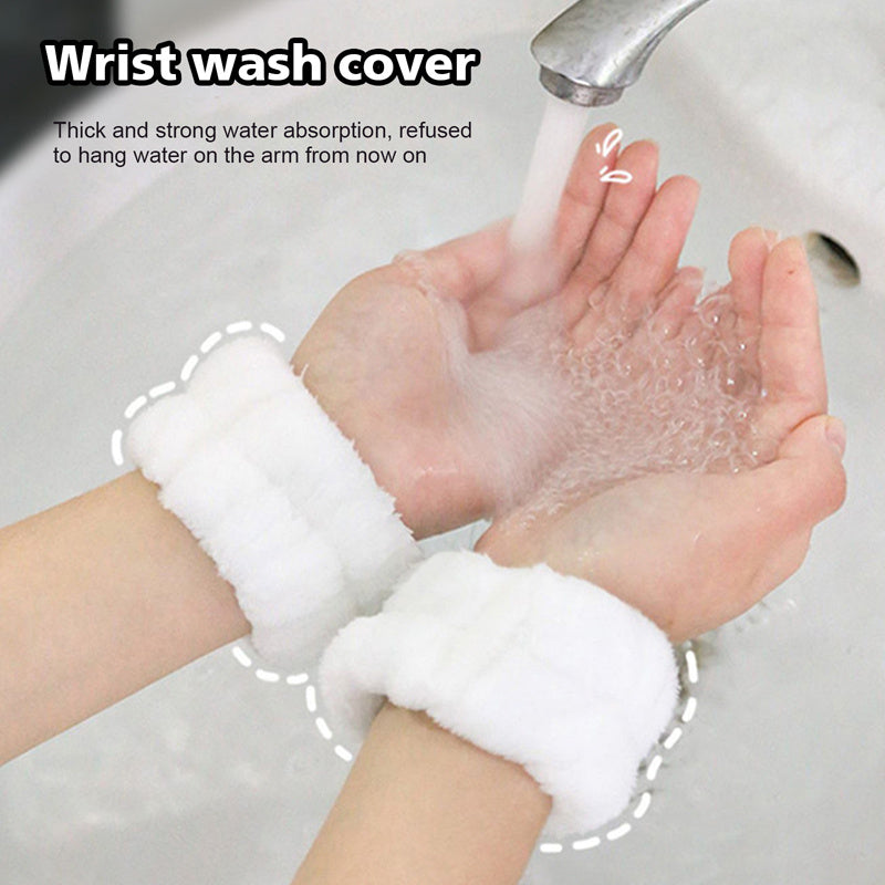 Set of 2 solid color face wash wristbands made of soft ultrafine fiber towel material. Absorbent and convenient for facial cleaning to avoid dampness. Bathroom accessory.