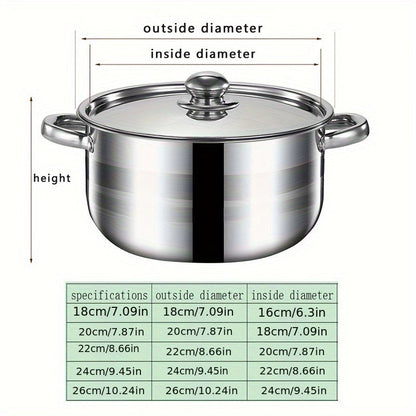 5 piece cookware set made of 410 stainless steel with a stainless steel cover, suitable for use on induction cookers.