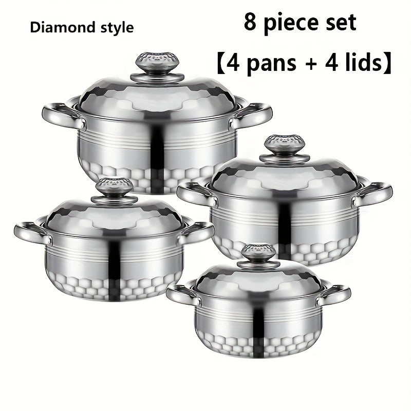 Stainless Steel Cookware Set - 8 Pieces Including Lids, Essential for Stovetop Cooking, Elegant Double-Handled Soup Pot, Great Gift Idea, Durable Stainless Steel, Must-Have Kitchen Essentials