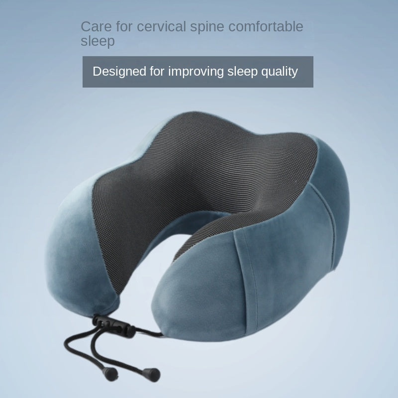 Travel in comfort with the 1pc Ergonomic U-Shaped Memory Foam Neck Pillow, featuring a removable washable cover. This reversible pillow provides neck support for airplane and office use. Made with spot-clean woven polyester fiber, weighing 200-250gsm.