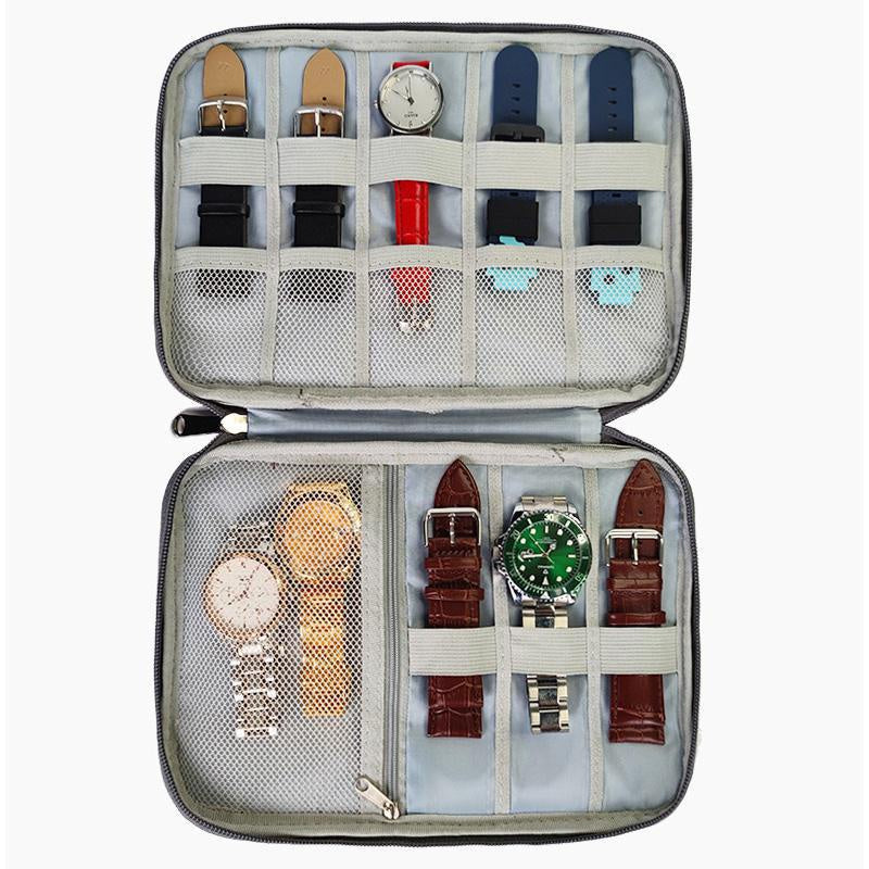 Organize your Apple Watch straps with this versatile Polyester Watch Organizer Case. Perfect for travel, this Portable Storage Bag features adjustable dividers and a fabric-lined rectangle holder pouch.