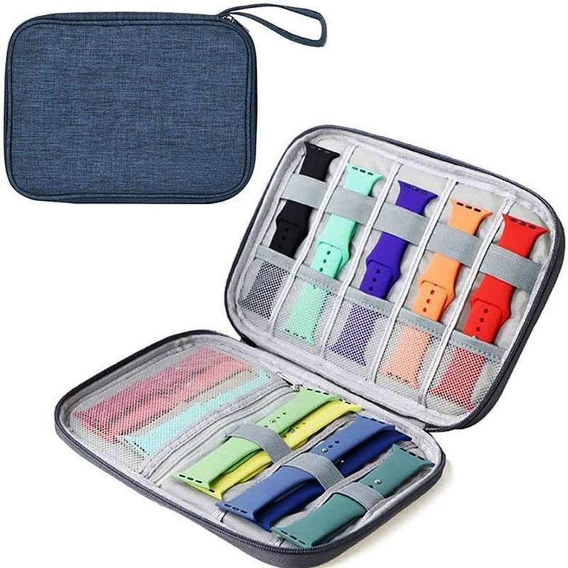 Organize your Apple Watch straps with this versatile Polyester Watch Organizer Case. Perfect for travel, this Portable Storage Bag features adjustable dividers and a fabric-lined rectangle holder pouch.