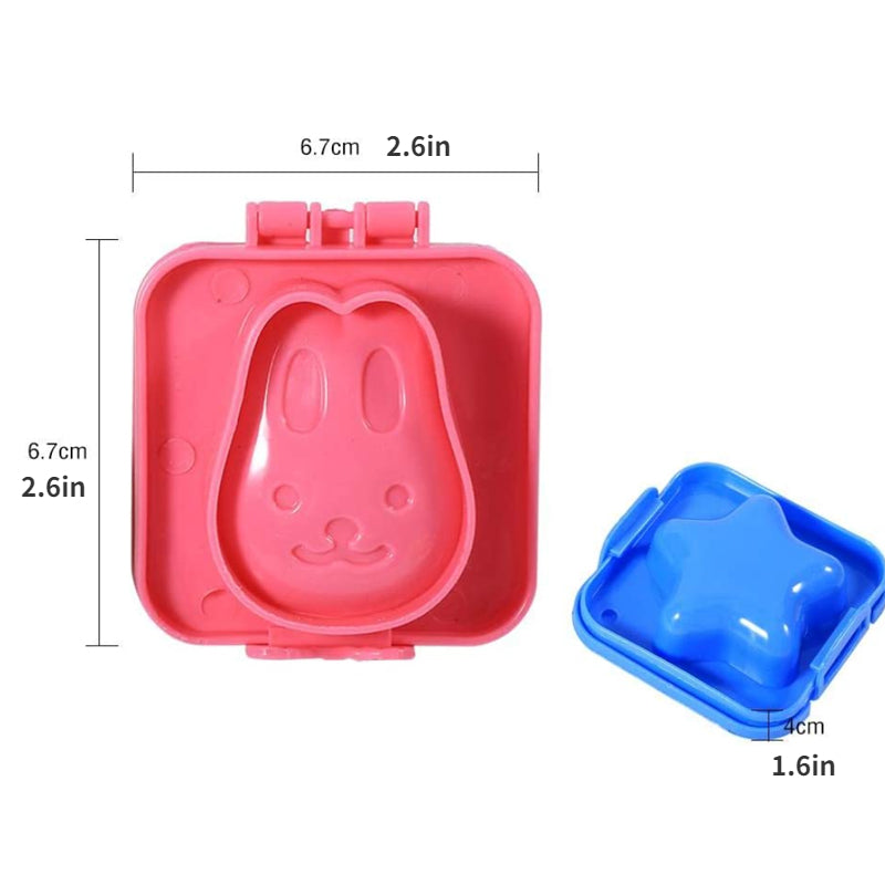 Set of four plastic 3D cartoon egg shapers for creating fun boiled egg shapes, safe for food contact. Ideal for making bento lunches and adding decoration to lunch boxes, this kitchen gadget is a must-have accessory.