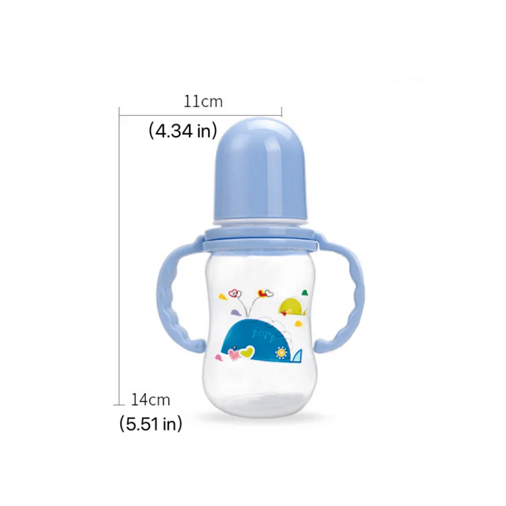 Baby Bottle with Handle and Straw, 5oz 150ml Feeding Bottle in Random Pattern, Food Grade