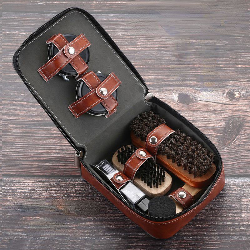 9 or 11-piece horse hair brush shoe care set with oil