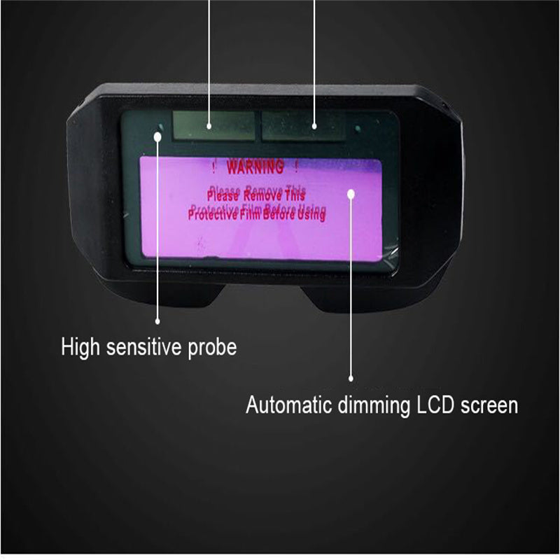 Auto darkening welding helmet with automatic light change, anti-eyes shield, goggle glasses, and solar energy.