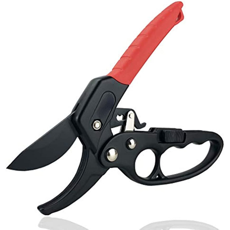 One professional ratchet anvil pruning shears with reinforced handle and anvil groove design for garden pruning.