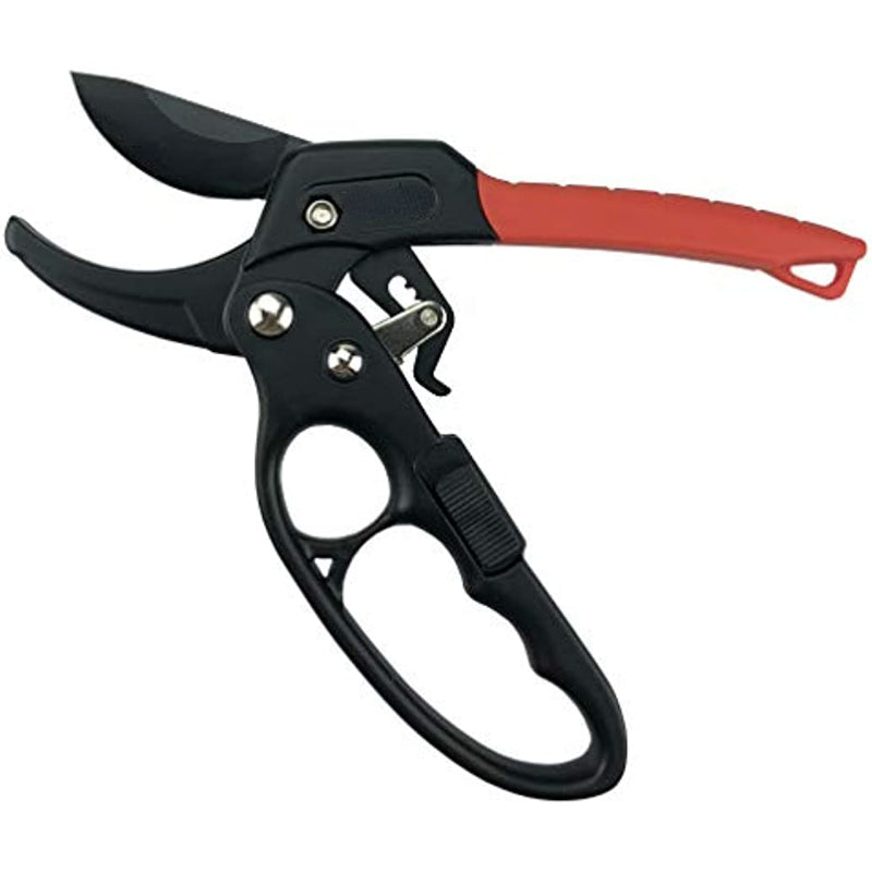 One professional ratchet anvil pruning shears with reinforced handle and anvil groove design for garden pruning.