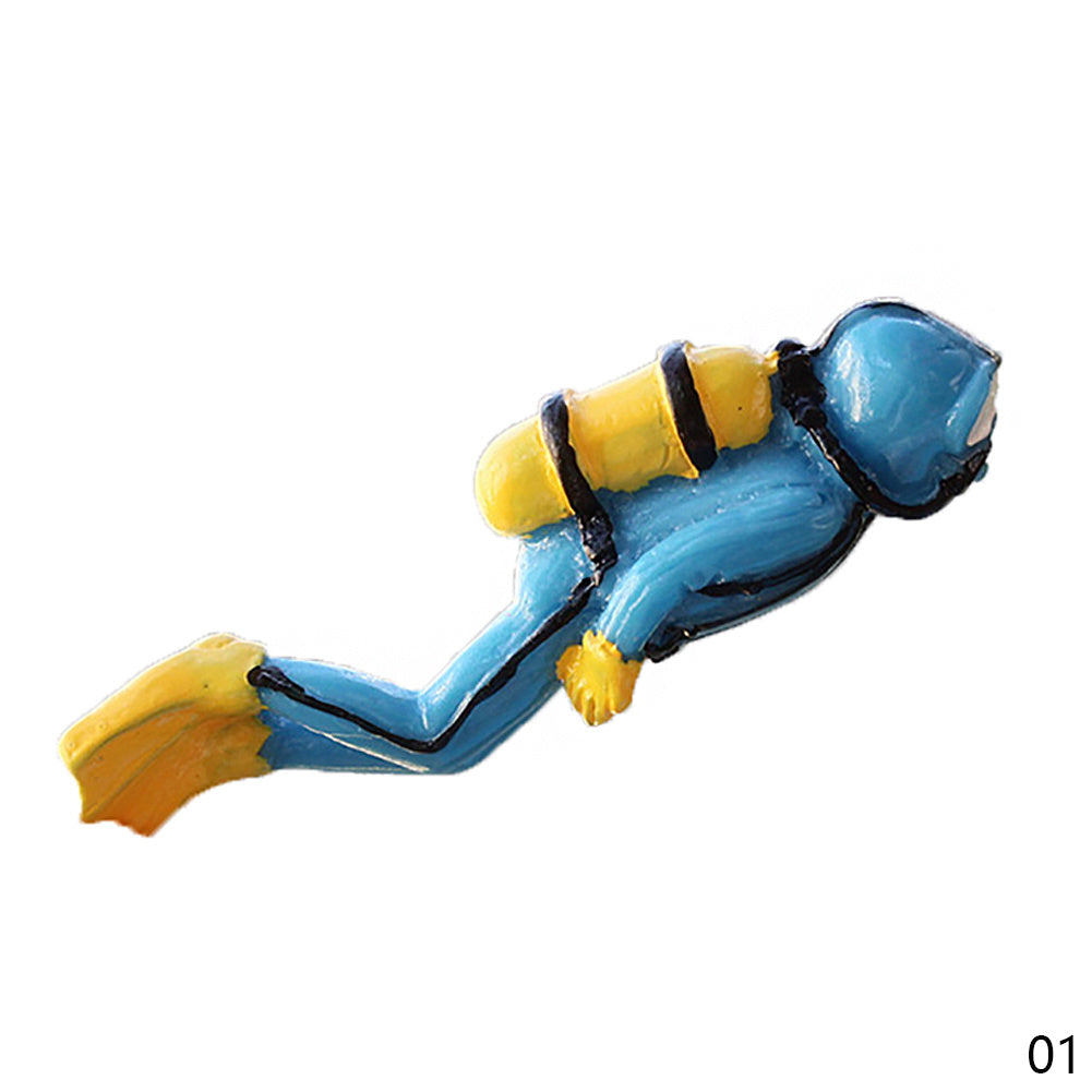 Colorful diver aquarium ornament adds vibrancy to underwater landscaping.