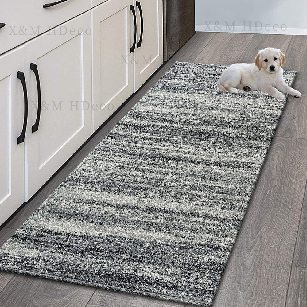 One piece of Contemporary Transitional Gray Runner Rug, featuring a non-skid washable design for use in laundry rooms, kitchens, hallways, or as an accent piece. The distressed floor carpet comes in various sizes: 40*60cm, 50*80cm, 50*120cm, 50*160cm