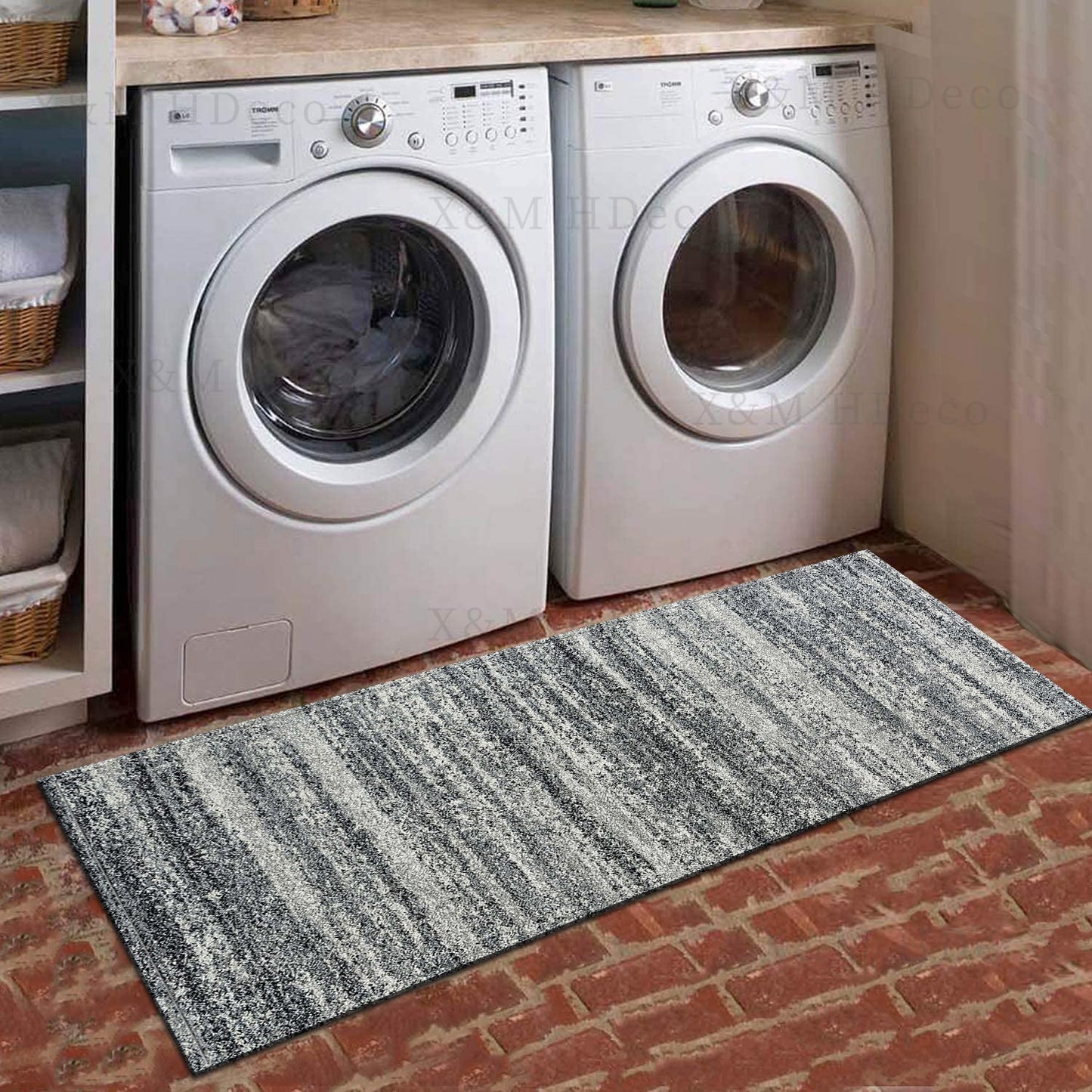 One piece of Contemporary Transitional Gray Runner Rug, featuring a non-skid washable design for use in laundry rooms, kitchens, hallways, or as an accent piece. The distressed floor carpet comes in various sizes: 40*60cm, 50*80cm, 50*120cm, 50*160cm