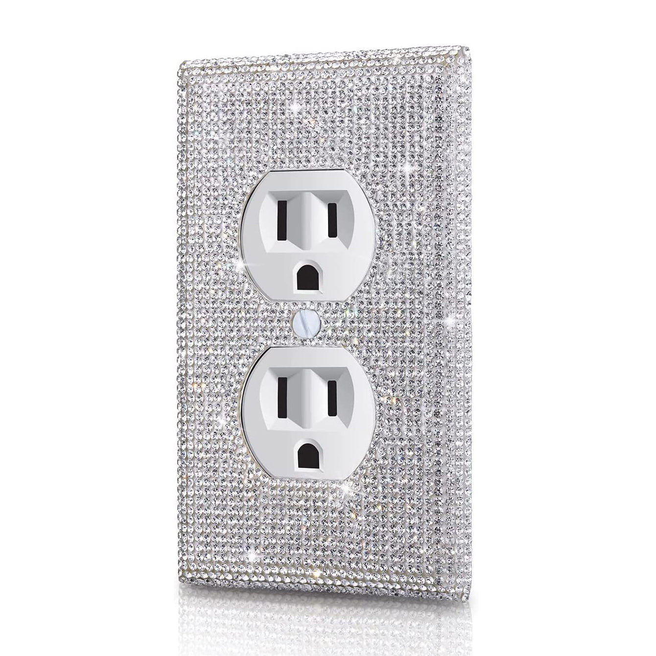 Glamorous Crystal Rhinestone Switch Plate Cover for Home Decor, with Glittering Light (Duplex Outlet)