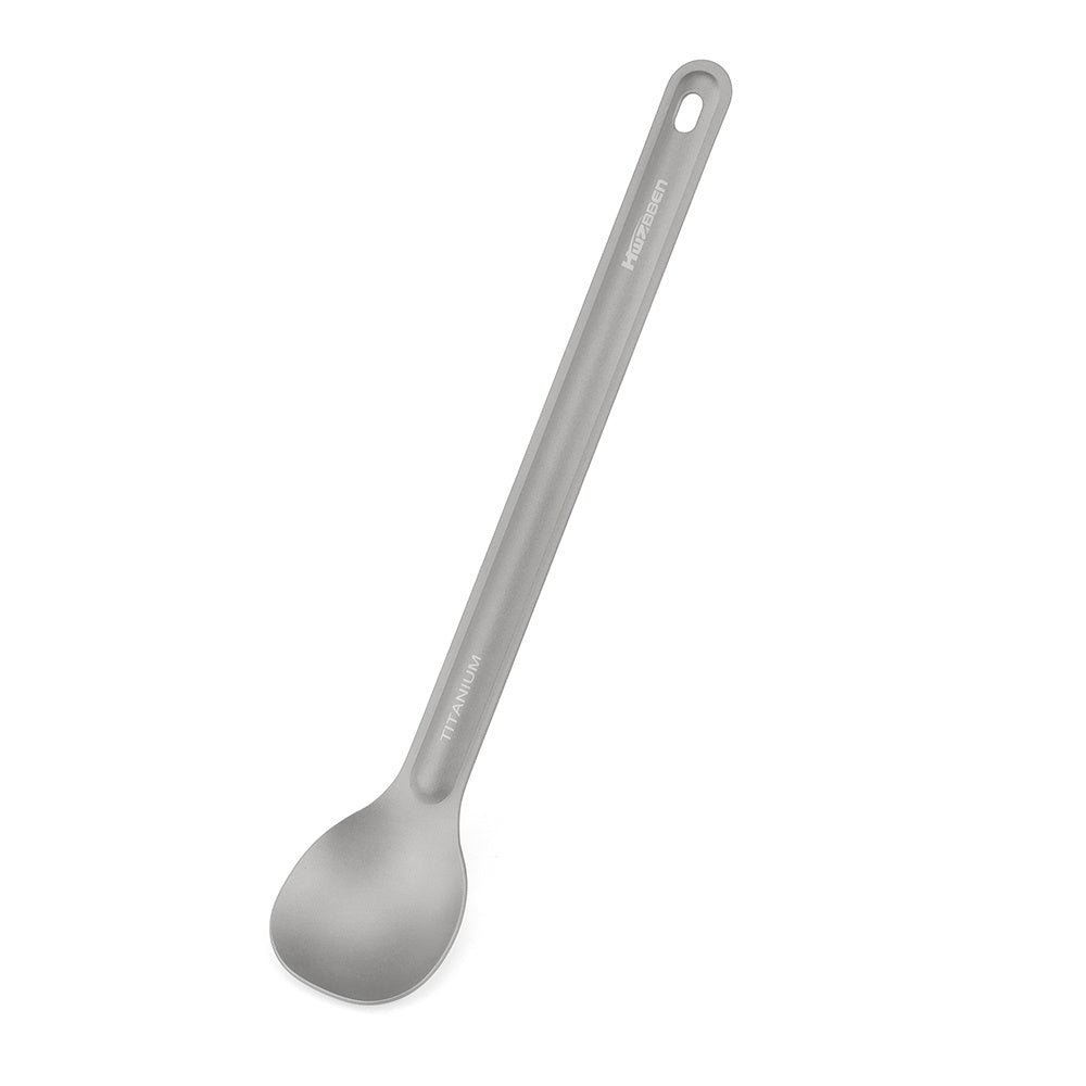 Titanium Long Handle Spoon Fork, perfect for picnics and travel - lightweight and durable outdoor tableware.