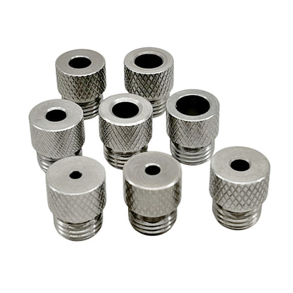 Woodworking drill guide sleeves made of stainless steel for 3mm-10mm, used as bushing for doweling and pocket hole jigs.