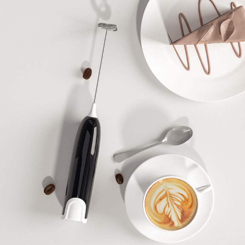 One piece of Electric Milk Frother for household use. This machine can be used as a coffee stirring stick, milk cover, hair beater, and automatic handheld milk frother. It is a convenient accessory for making coffee.