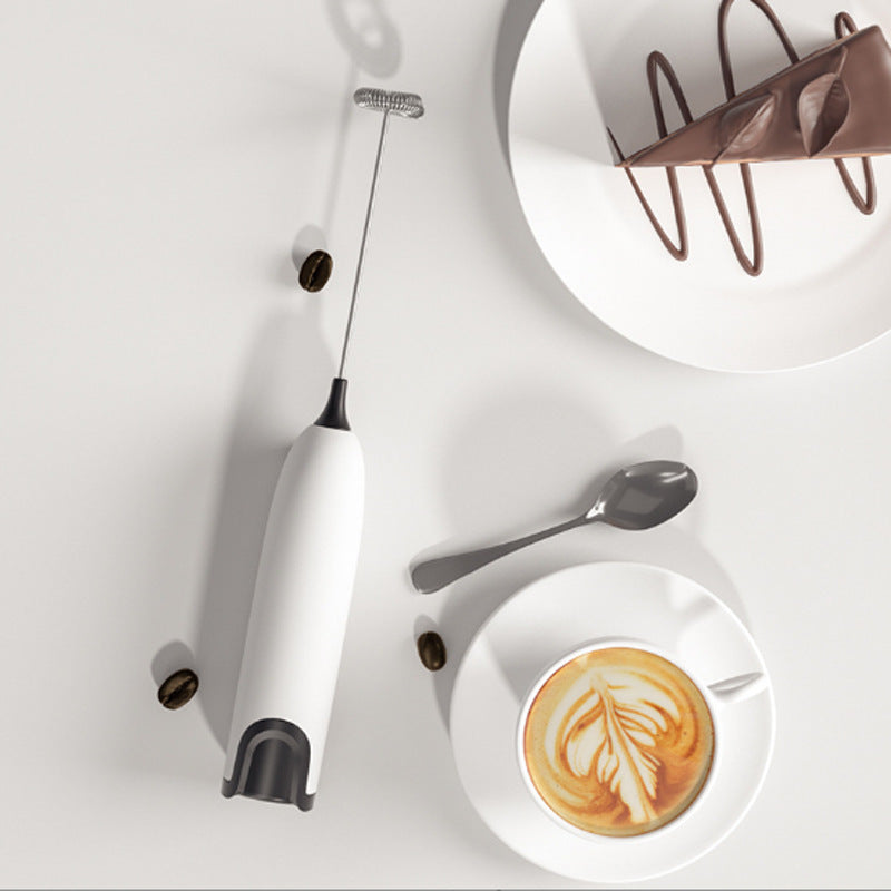 One piece of Electric Milk Frother for household use. This machine can be used as a coffee stirring stick, milk cover, hair beater, and automatic handheld milk frother. It is a convenient accessory for making coffee.