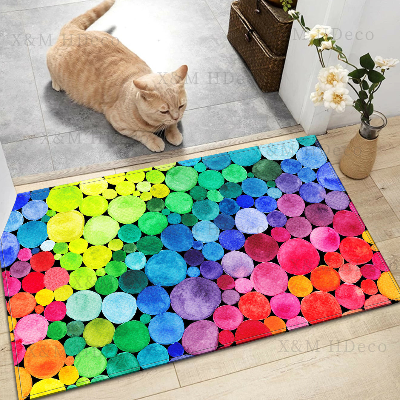 1Pc of 3D Rainbow Stone Area Rugs available in 5 different sizes (40*60cm, 50*80cm, 50*120cm, 50*160cm, 60*180cm). These versatile rugs can be used as runner rugs for kitchen, laundry hallway, entrance doormat, non-slip bath mats, and water absorbent