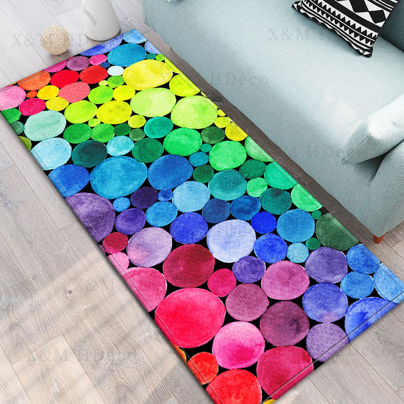 1Pc of 3D Rainbow Stone Area Rugs available in 5 different sizes (40*60cm, 50*80cm, 50*120cm, 50*160cm, 60*180cm). These versatile rugs can be used as runner rugs for kitchen, laundry hallway, entrance doormat, non-slip bath mats, and water absorbent