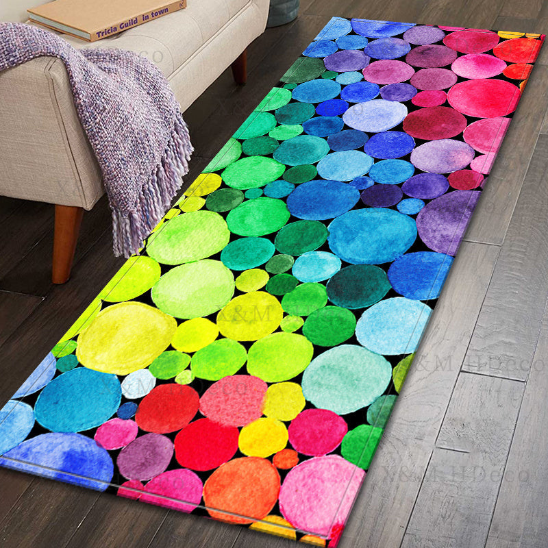 1Pc of 3D Rainbow Stone Area Rugs available in 5 different sizes (40*60cm, 50*80cm, 50*120cm, 50*160cm, 60*180cm). These versatile rugs can be used as runner rugs for kitchen, laundry hallway, entrance doormat, non-slip bath mats, and water absorbent