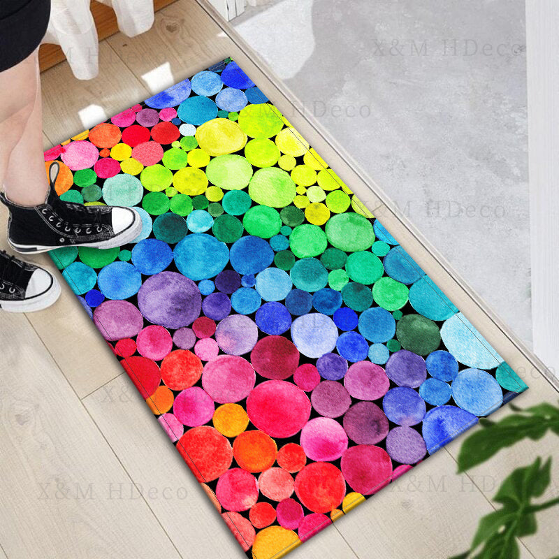 1Pc of 3D Rainbow Stone Area Rugs available in 5 different sizes (40*60cm, 50*80cm, 50*120cm, 50*160cm, 60*180cm). These versatile rugs can be used as runner rugs for kitchen, laundry hallway, entrance doormat, non-slip bath mats, and water absorbent