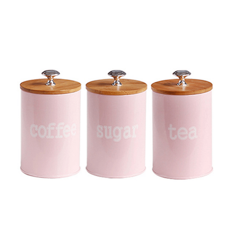 Set of 3 Tea Storage Chests with Bamboo Lid, Metal Candy Storage Tank, and Multifunctional Snack Boxes for Coffee, Grain, Nuts, and Kitchen Organization