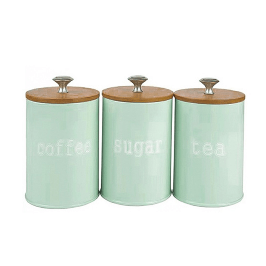 Set of 3 Tea Storage Chests with Bamboo Lid, Metal Candy Storage Tank, and Multifunctional Snack Boxes for Coffee, Grain, Nuts, and Kitchen Organization