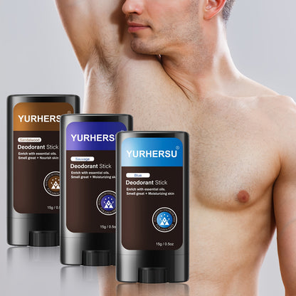 YURHERSU Men's 48-Hour Odor Gentle Sticks in Orange, Mint, and Green Tea scents for long-lasting freshness on-the-go.