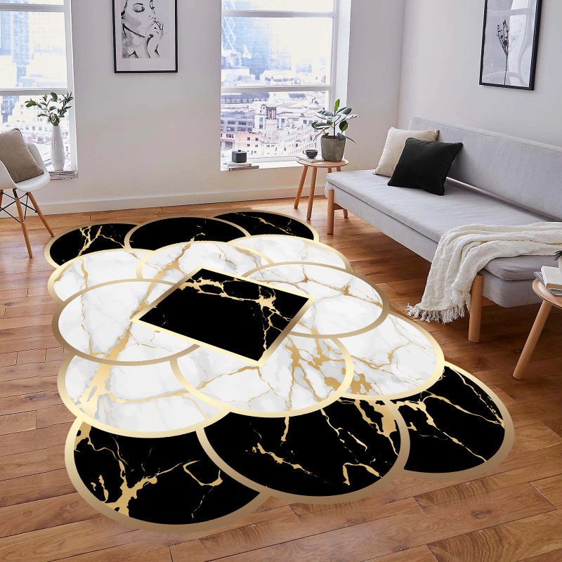 One-piece, contemporary irregular area rug perfect for your living room or bedroom. This non-slip, anti-fatigue shaggy floor carpet can also serve as an entrance welcome door mat. Easy to clean as it is machine washable, this versatile carpet is ideal