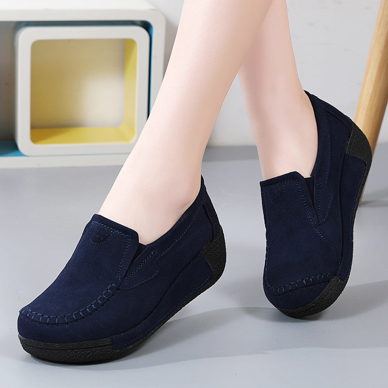 Women's slip-on platform loafers for stylish and comfortable outdoor walking.