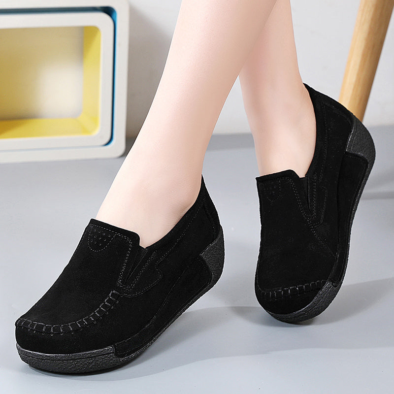 Women's slip-on platform loafers for stylish and comfortable outdoor walking.