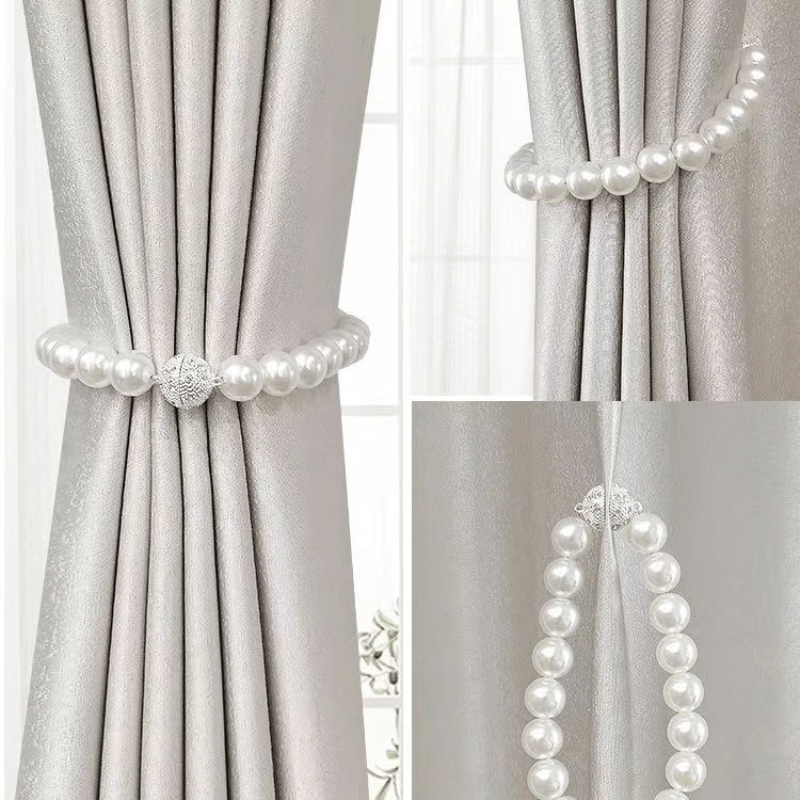 Set of 2 Chic Magnetic Tiebacks for Curtains - Decorative Holdbacks with Faux Pearl Beads for Stylish Bedroom and Living Room Decor