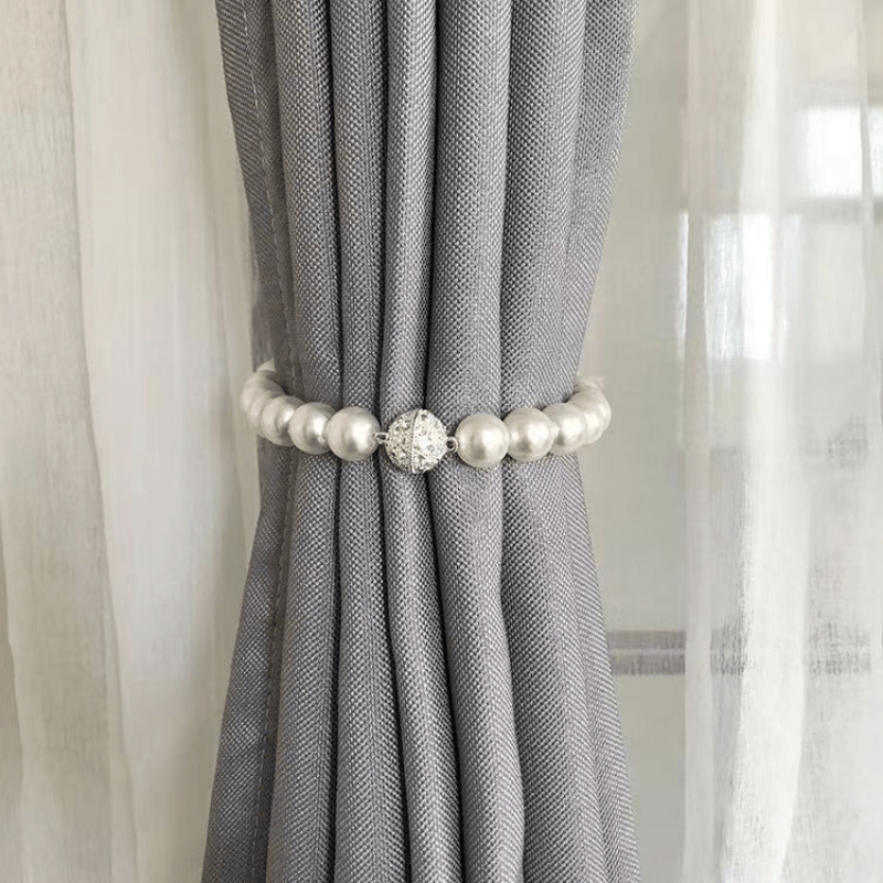 Set of 2 Chic Magnetic Tiebacks for Curtains - Decorative Holdbacks with Faux Pearl Beads for Stylish Bedroom and Living Room Decor