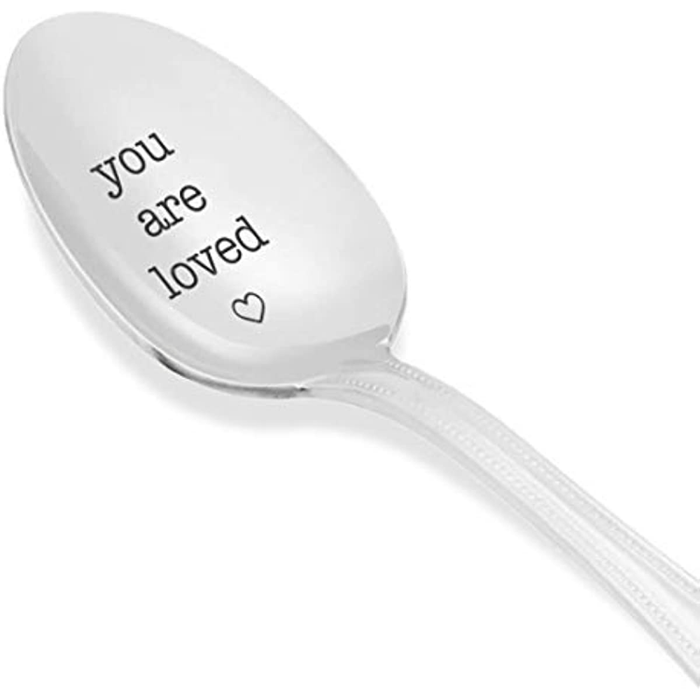 Engraved "You Are Loved" coffee spoon for Valentine's Day, birthdays, or holidays - 7 inch size for tea or ice cream.