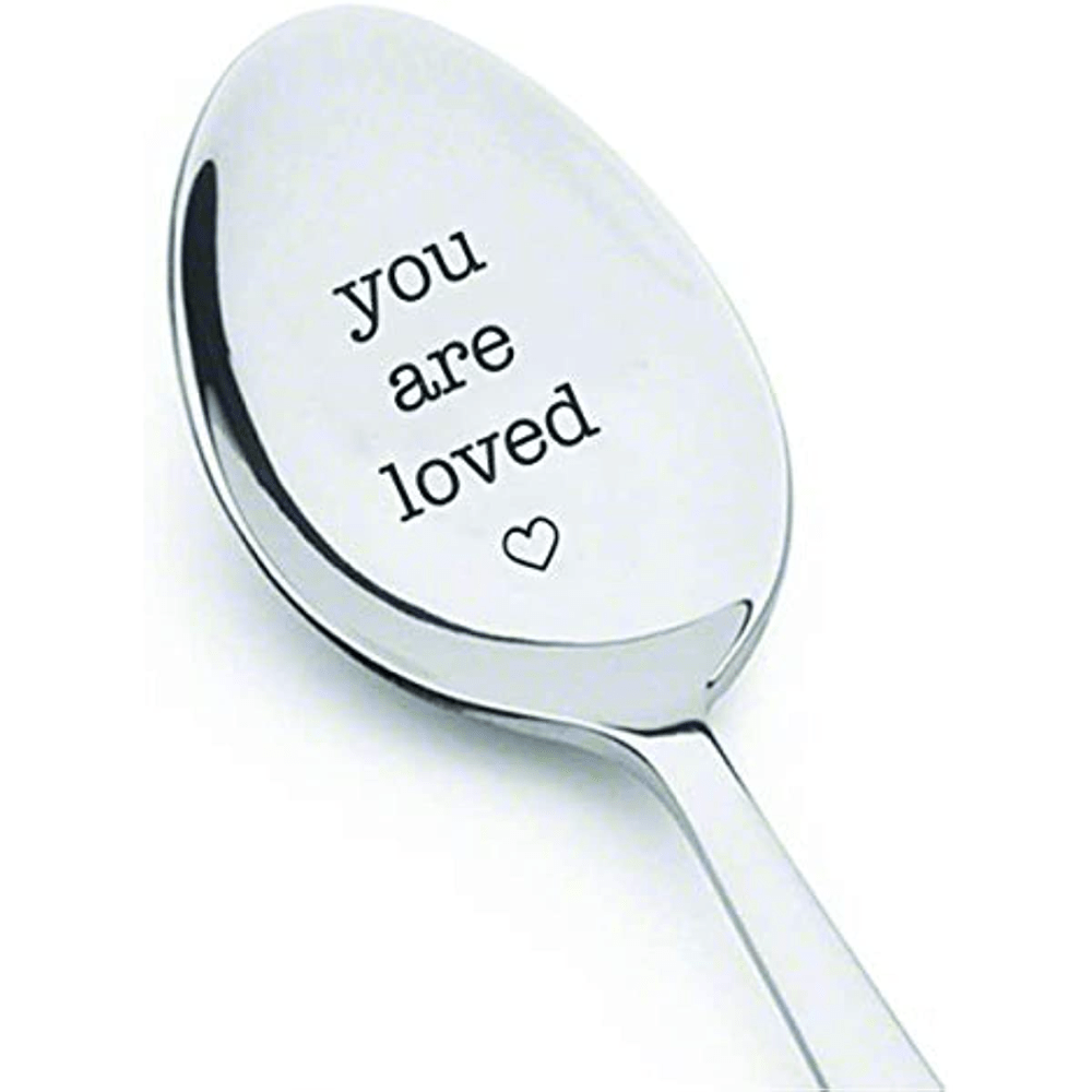 Engraved "You Are Loved" coffee spoon for Valentine's Day, birthdays, or holidays - 7 inch size for tea or ice cream.