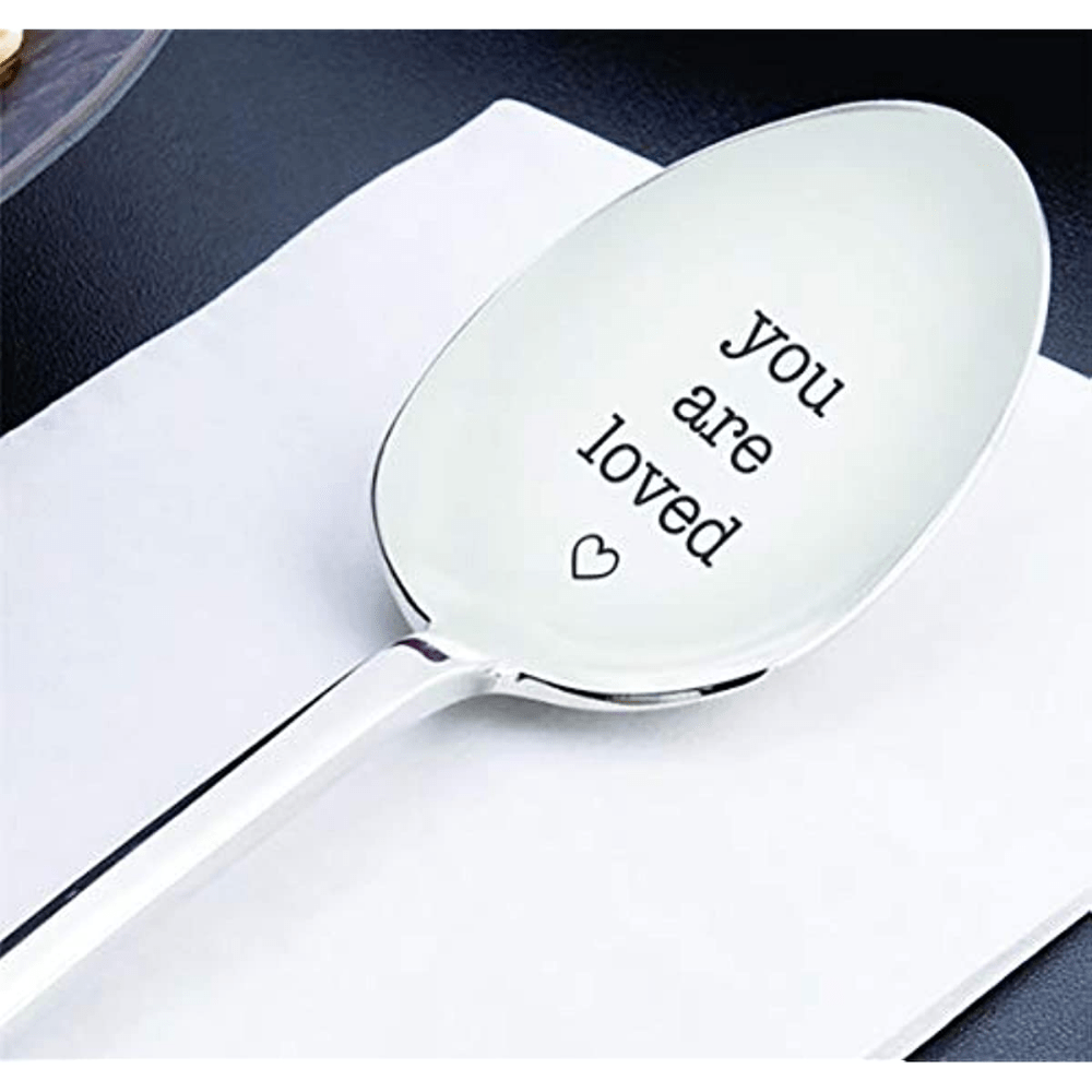 Engraved "You Are Loved" coffee spoon for Valentine's Day, birthdays, or holidays - 7 inch size for tea or ice cream.